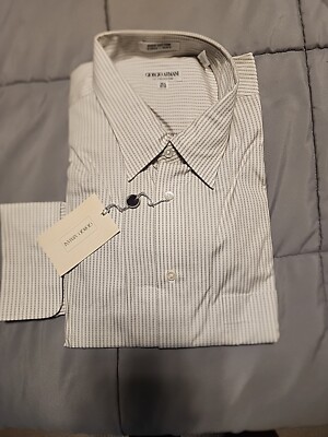 Pristine Vintage 1990s Giorgio Armani White Striped Dress Shirt Men's 16.5 32/33
