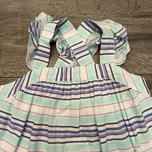 Janie & Jack Blouse Girls sz 5 Lavender Mint Stripe Sleeveless Criss Cross Lined - Picture 3 of 12