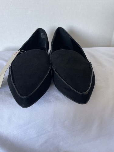 Esprit Black Loafers Blair NEW Flat Pointed Toe Faux Suede 9.5 Black Flats - Picture 2 of 5