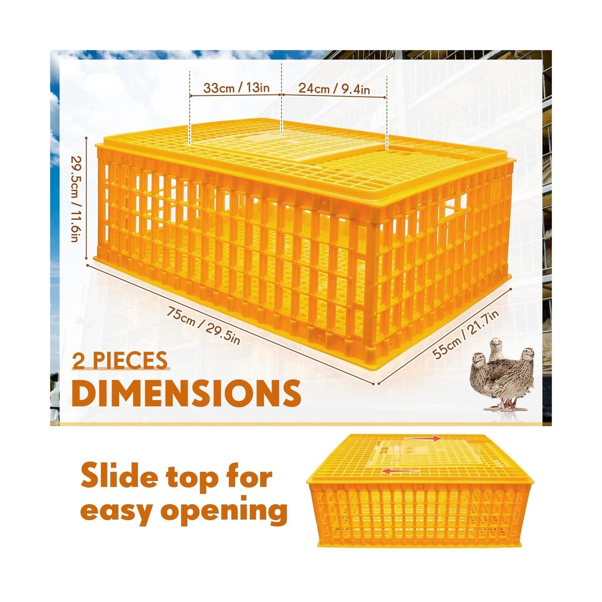 Sintuff 2 Pieces Poultry Carrier Crate Plastic Chicken Transport