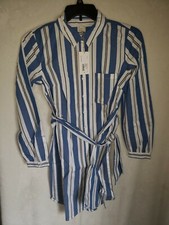 A New Day Women's Striped Blue White Black Button Up Dress S (YY)