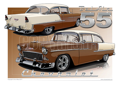 1955 Chevy Bel Air Car Drawing - Classic Chevy Print in 60 Different Colours - Picture 8 of 63