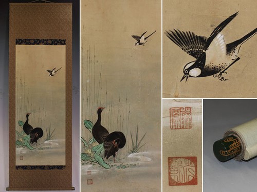 HANGING SCROLL JAPANESE PAINTING JAPAN BIRD PLANT ANTIQUE Original PICTURE 700n - Picture 11 of 12