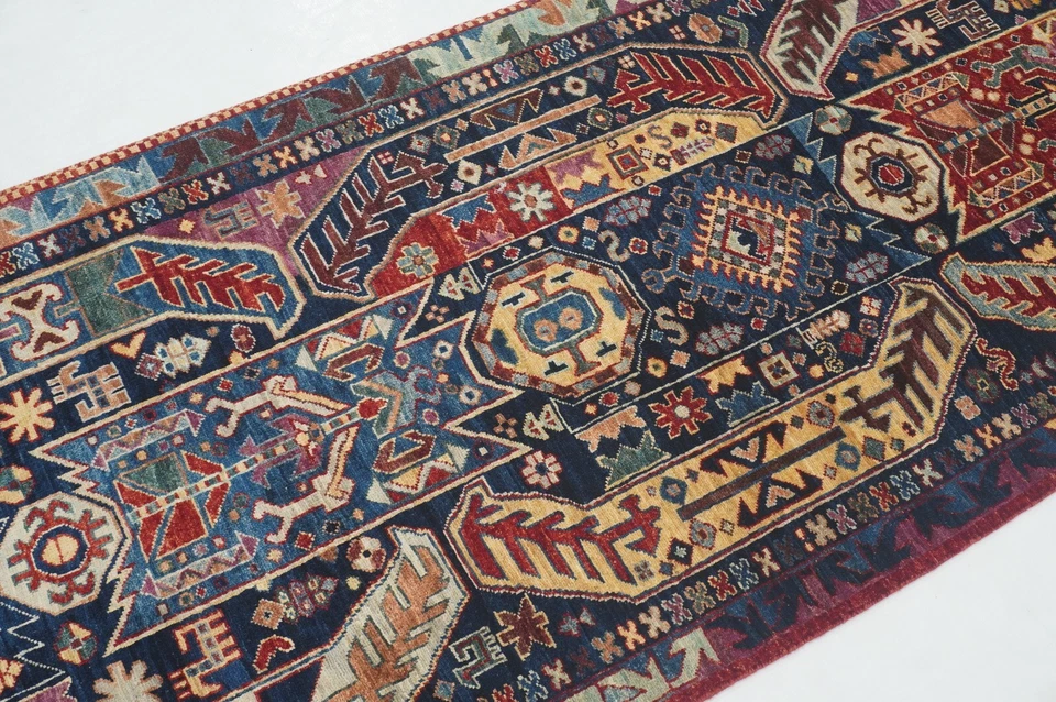 3 x 12 ft Navy Blue Samarkand Afghan Hand knotted Transitional Runner Rug - Image 3 of 4