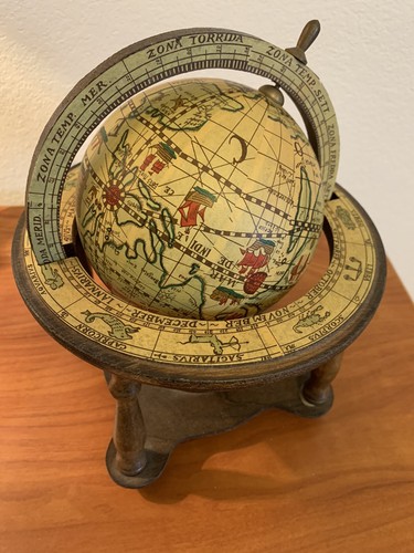 Mesa del Viejo Mundo Globo Astrología Zodiaco Madera Celestial Laurie Ware de Colección Japón - Imagen 11 de 11