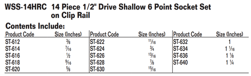 14-Piece 1/2" Drive Shallow 6-Pt. Socket Set on Clip Rail,SAE,Williams WSS-14HRC - Bild 2 von 2