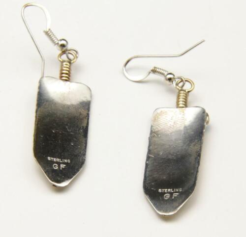 Pendientes colgantes de pluma de plata esterlina turquesa navajo artesanal Melvin Vandaver navajo - Imagen 4 de 4