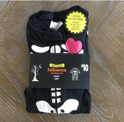 Infant Halloween Glow In The Dark Skeleton Pajamas Black Zip One Piece 24 Months - Picture 1 of 4