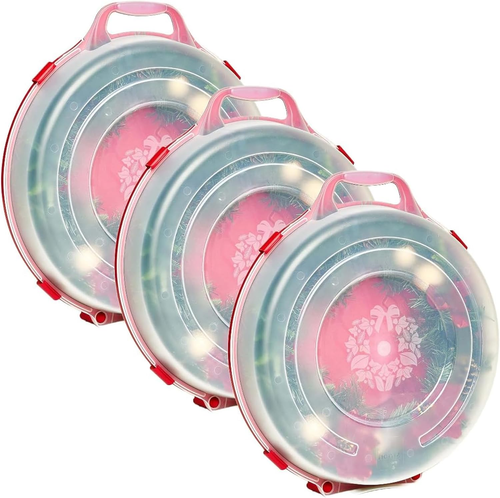 24.5-Inch Stackable Holiday Wreath Plastic Storage Container, Heavy-Duty Nesting