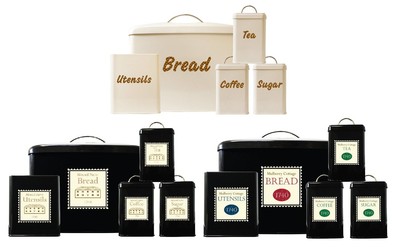 Mowell Farm 5 PC Black Bread Bin Set Utensil Tea Coffee Sugar Jar Canister Set