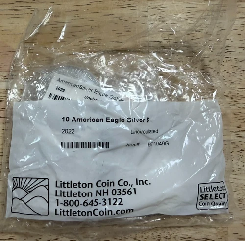 Lot 0f 10 2022  American Silver Eagle Dollar Uncirculated Littleton #BT1049G