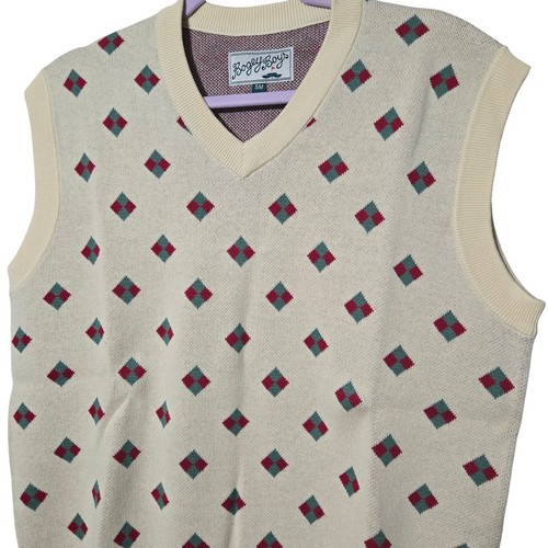 Bogey Boys Men's Sweater Vest Sz SM Yellowish Cream Diamond Retro Golf Style - Picture 7 of 7