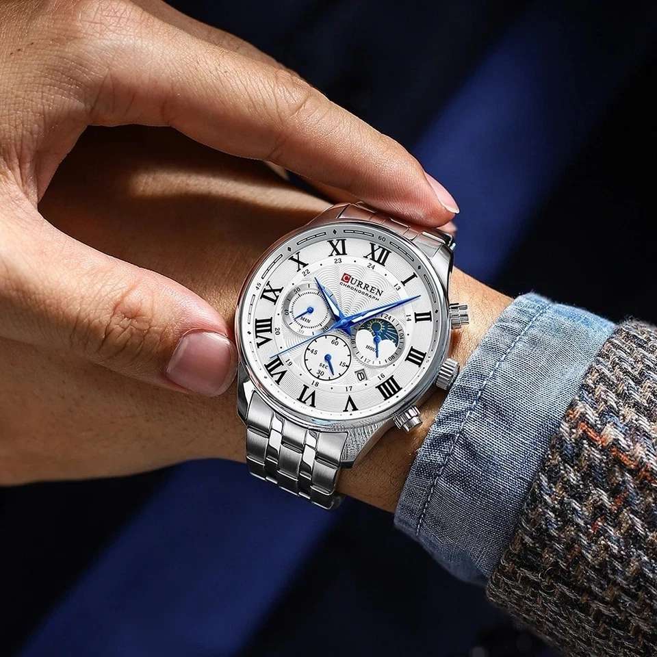 CURREN Herren Uhr Edelstahl Chronograph Business Luxus Quarz 3ATM Geschenk Box - Bild 4 von 4