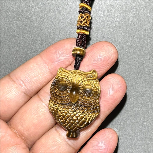 Natural Tiger's Eye Jasper Owl Statue Pendant Necklace