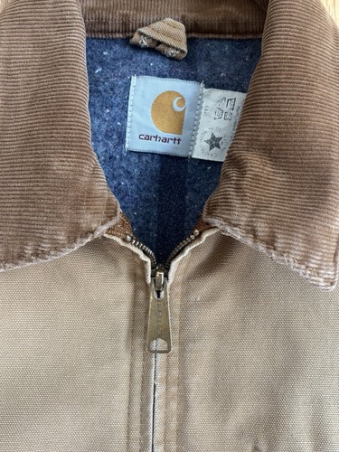 Vintage 80s Carhartt Detroit Jacket 6BLJ Blanket Lined Beige Coat Men's Size 46 - Bild 7 von 8
