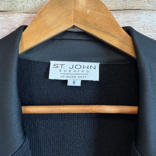 St. John Evening Black Layered Knit Wool Rhinestone Button Cardigan Size 6 - Picture 3 of 13