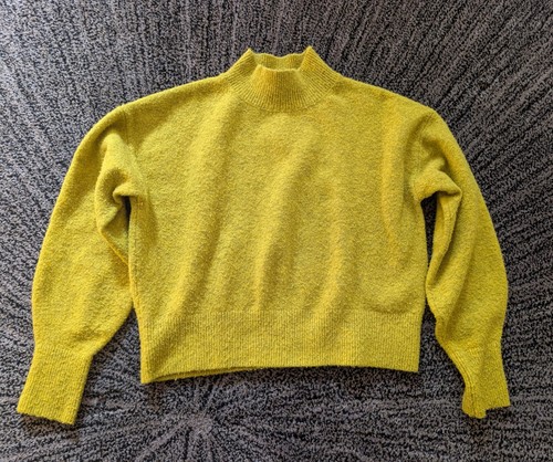 Other Stories Women's Cropped Sweater Size Small Chartreuse Mock Neck