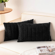 Pack of 2 Corduroy Decorative Throw Pillow Covers 12x20 Inch Soft Striped Pillow