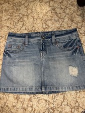 Vintage Y2K American Eagle AE AF Distressed Denim Mini Skirt Sz 0