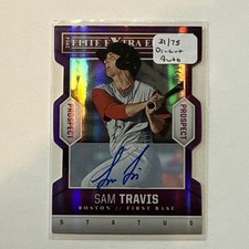 2014 Elite Extra Edition Status Purple Die-Cut Signatures /75 Sam Travis Auto