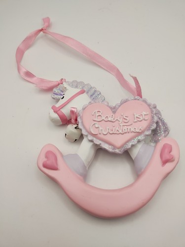 Baby's 1st Christmas Baby Pink Rocking Horse Christmas Ornament Purple Glitter - Picture 4 of 16