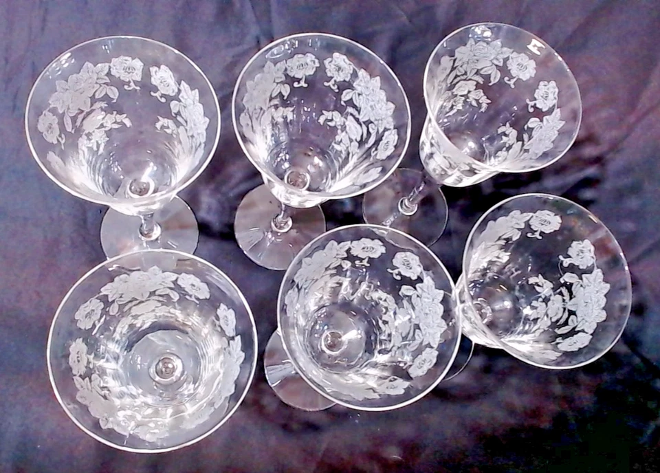 АНТИКВАРНЫЙ НАБОР ИЗ 6 КРИСТАЛЛОВ ЭЛЕГАНТНАЯ ПАНЕЛЬНАЯ ПОСУДА С ПОДРОБНОЙ ГРАВИРОВКОЙ РОЗА 7-1/2» - Изображение 2 из 4