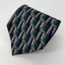 JZ Richards 100% Silk Tie Green/ Blue/Gold Geometric Made In USA 60x4