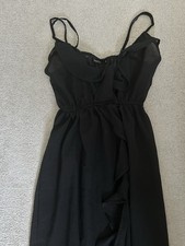 Boohoo Black Maxi Beach Cover Up Dress with adjustable straps and slit in dress