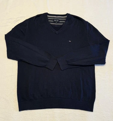 Pull Eden Park Homme XL Bleu Marine Col V Coton Logo Brodé Casual Chic - Photo 1/4