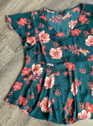 TORRID Damen 3x Oberteil Babydoll Georgette türkis Flatterärmel Übergröße geblümt - Bild 3 von 13