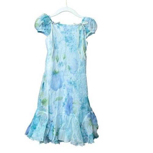 Vintage Talbots Kids Fairy Core Blue Floral Crinkle Long dress Size 2 - Picture 1 of 7