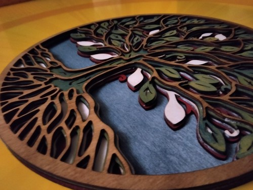 Laser Cut Tree of Life Wood Art Display 5 Layers FINISHED 11.9"x11.9" - Picture 6 of 7