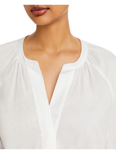 JOIE Womens White Poplin Pleated Button Pullover Cuffed Sleeve Crew Neck Top XS - Picture 9 of 9