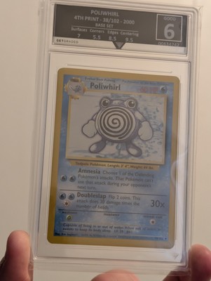 Pokémon TCG Poliwhirl Base Set, 38/102, 4th Print 2000 Get Graded 6 (Good)