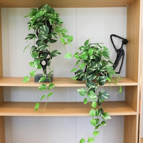 Fake Hanging Plants Artificial Decor Set of 2 Indoor Outdoor Golden Green - Picture 8 of 8