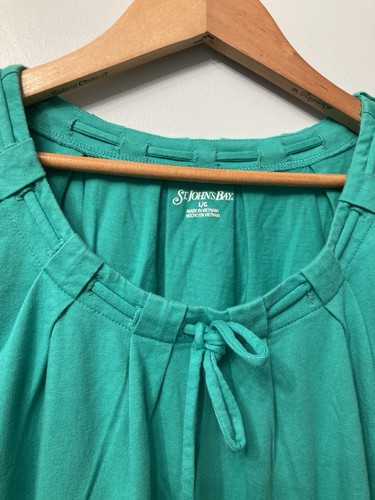 St. John’s Bay grüne kurzärmlige Baumwollbluse mit Bindekragen Large so süß - Bild 4 von 8