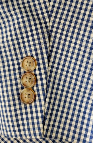 Orvis Tailored Suit Jacket Blazer Navy Blue & Beige Check Size 48R - Picture 6 of 11