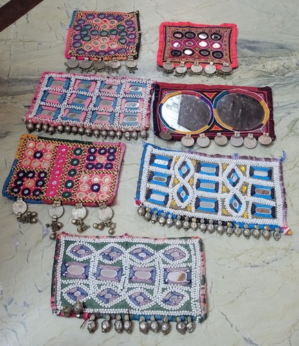 Lot Of 7 Ethnic Banjara Tribal Ethnic Kuchi Heavy Mirrors Embroidery Patches - Picture 3 of 3
