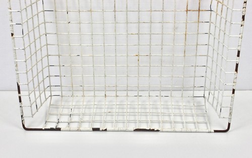 1970s Industrial Wire Mesh Basket Cream Metal Bin TV Prop Factory Storage Decor - Picture 9 of 13
