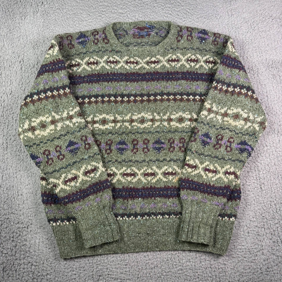 Suéter de lana tejido a mano Polo Ralph Lauren para hombre XL verde estampado Fair Isle Foto 2 de 4