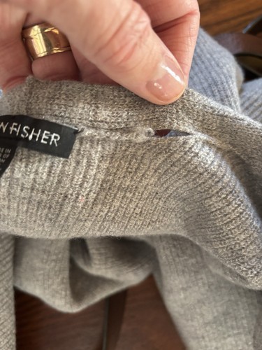 Eileen Fisher maglione gilet XL aperto davanti grigio a costine 100% lana casual outdoor - Foto 10 di 12