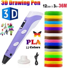 3D Printing Pen Kit 3D Drawing Pen with Led Display 12 Color Filament for Kids