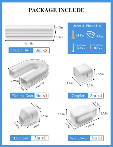 9 Ft Cover for AC Lines with Flexible Duct, Decorative Upgrade PP 3 Inch Line... - Picture 5 of 9