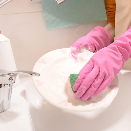 Bamllum Rubber Kitchen Dishwashing Gloves - 4 Pairs Colorful Reusable Household - Picture 3 of 5
