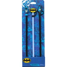 Batman Set of 3 Silicone Straws w/ Rubber Figural Toppers Spoontiques NEW UNUSED