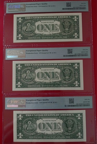 Lot of  (3) Consecutive 2013 B Duplicate Star Note Error One Dollar Bill  66 EPQ - Picture 6 of 7