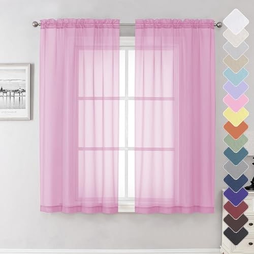 Light Pink Sheer Curtains 63 Inch Length 2 Panels Set, Elegant Voile Window - Bild 1 von 6