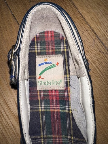 Vintage 1988 Navy Stride Rite Girls MaryJane Leather Shoes Buckle Size 10 - Picture 4 of 10