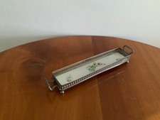 Jugendstil Tablett Ablage Stifte Kosmetik Porzellan Keramik Metallrand- Montur