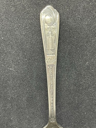 Antico Cucchiaio Placcato Argento Esposizione Mondiale 1934 Chicago da Collezione Art Decò - Foto 2 di 5